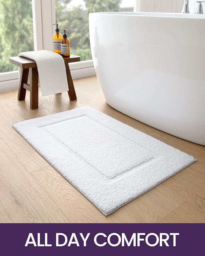 DEXI Bathroom Rugs 24x16, Washable Non Slip Bath Mat for Shower Floor, Absorbent Quick Dry Bathmat with Rubber Backing, Ultra Soft Plush Carpet for Tub, White - ModernBath