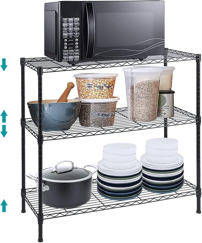 BNSPLY 3-Tier Wire Shelving Unit, Adjustable Metal Wire Shelves with NSF Certified, Standing Storage Shelf Unit for Laundry, Bathroom, Kitchen, Pantry, Closet (13.7" D x 35.5" W x 31.5" H, Black) - ModernBath
