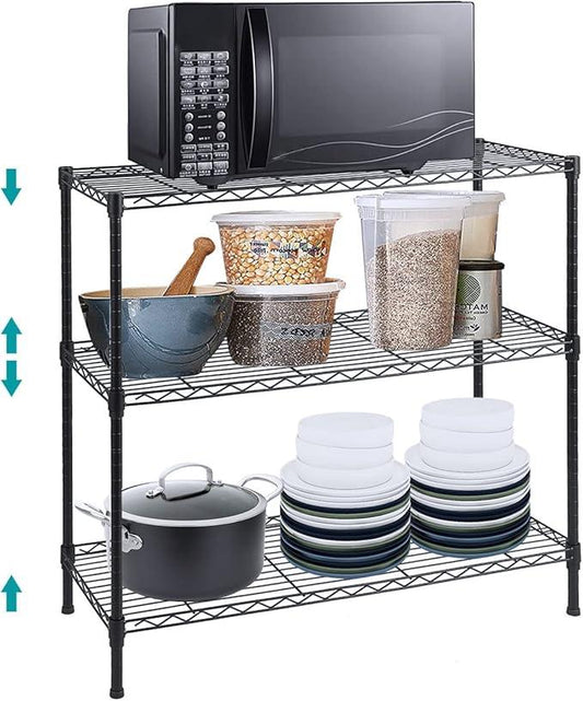 BNSPLY 3-Tier Wire Shelving Unit, Adjustable Metal Wire Shelves with NSF Certified, Standing Storage Shelf Unit for Laundry, Bathroom, Kitchen, Pantry, Closet (13.7" D x 35.5" W x 31.5" H, Black) - ModernBath
