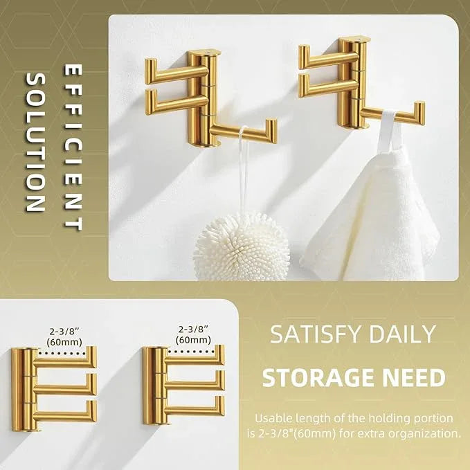 Angle Simple Towel Hooks Swivel, 304 Stainless Steel 3 Arms Foldable Hand Towel Holder, Coat Hooks, Brushed Dark Gold, 2 Pack - ModernBath