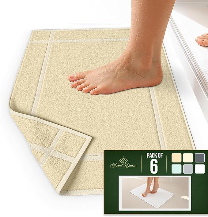 Pearl Linens Pack of 6 100% Cotton Bath Mat 18x25 inches, Soft & Absorbent Quick Dry Bathroom Mat Set, Not Bathroom Rugs, After Shower Mat, Bath Tub Mat, 687 GSM, Machine Washable, Beige - ModernBath