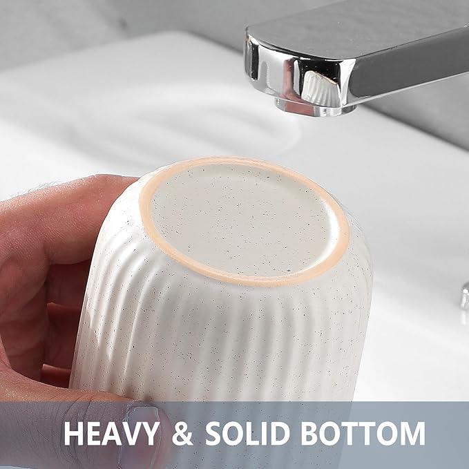 BSDISP Toothbrush Holders - 2 Cup Ceramic Toothbrush Toothpaste Holders Set, Beige Bathroom Tumbler Cups Reusable Toothbrush Mouthwash Cup, Bathroom Counter Organizer - ModernBath