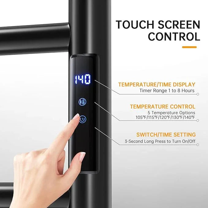 Towel Warmer Rack, Heated Towel Racks for Bathroom, Wall Mounted Towel Warmer, Stainless Steel 10-Bars Drying Rack with Intelligent Touch Screen Timer, Matte Black - ModernBath