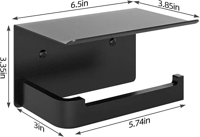 Toilet Paper Holder with Phone Shelf, Matte Black Toilet Paper Holder Wall Mount, Rustproof Stainless Steel Bathroom Storage - ModernBath