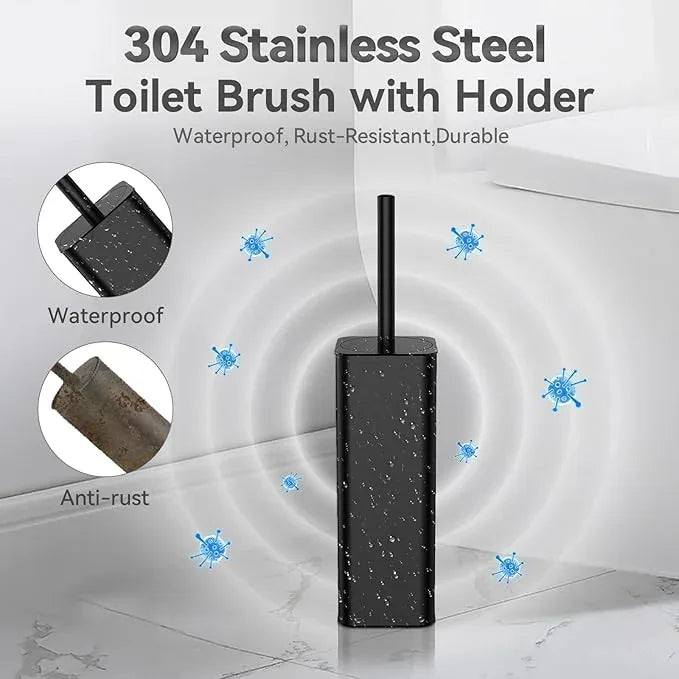 DOWRY Toilet Bowl Brush and Holder for Bathroom Storage Organization Deep Cleaning Covered Brush Cleaner Black Toilet Brush with 2 Brush Holders,Black Square - ModernBath