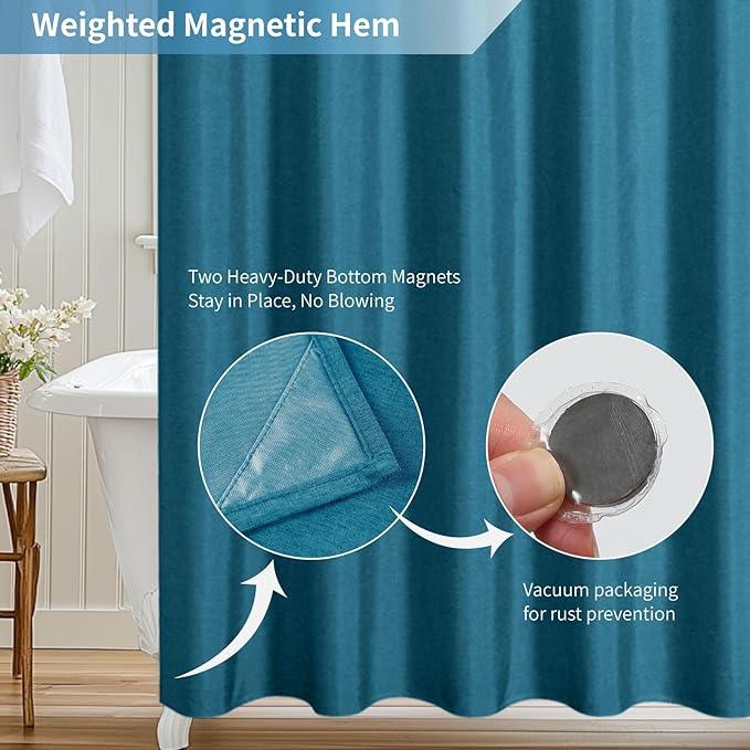 THAIGEE 2-in-1 Waterproof Fabric Shower Curtain or Liner,Linen Textured,Breathable TPU & Washable Bathroom Shower Curtain Set with 12 Plastic Hooks,Modern,72"x72" Oceanblue - ModernBath