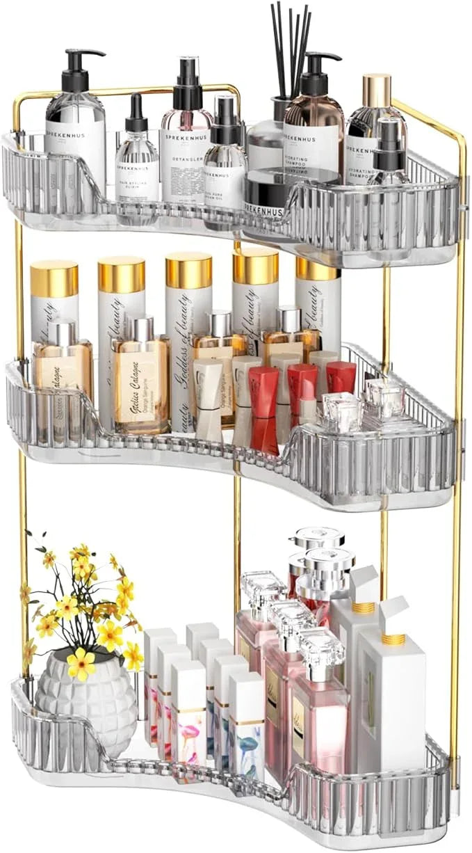 GTI 3-Tier Corner Bathroom Counter Organizer, Large Capacity Makeup Organizer Countertop, Perfume Cosmetics Skincare Vanity Organizers, Exquisite Countertop Storage for Women (Gray) - ModernBath