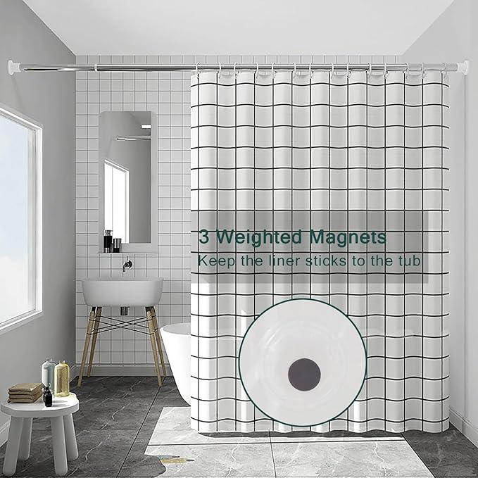 TIKABC Shower Curtain Liner, 4G PEVA Shower Liner, Plastic Waterproof Shower Curtains, 72x72 inch with Grommet Holes 3 Magnetic Weights - ModernBath