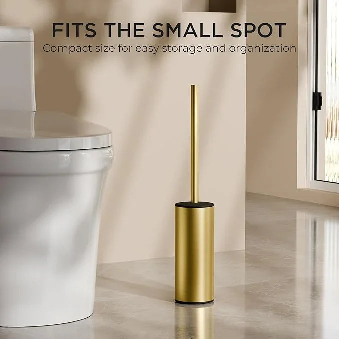 FORIOUS Toilet Brush and Holder Set, 304 Stainless Steel Long Handle and Heavy Duty Base for Bathroom Deep Cleaning, Drip-Proof, Space Saving for Storage, 2 Toilet Bowl Brush Head, Dark Gold - ModernBath