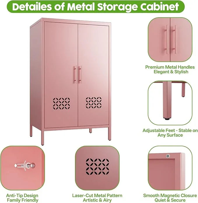 42" H Metal Pantry Cabinet, Kitchen Pantry Storage Cabinets with 2 Shelves, for Home Office Bathroom, Required Assembly, Light Pink - ModernBath