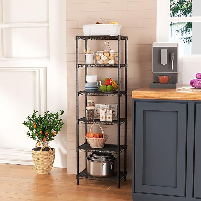 6 Tier Shelf Adjustable Storage Mesh Gaps Metal Utility Shelves Wire Shelving Unit Organizer Rack for Home Kitchen Office Bathroom Pantry Room10 D x 16" W x 60" H Black - ModernBath