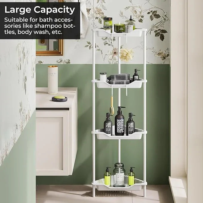 ODesign 4 Tier Corner Shower Caddy,Corner Shower Shelves for Living Room Bedroom Bathroom,Shower Table,Plastic Metal Splicing Ground Cabinet Storage Rack,10.8 x 10.8 x 44.6 inches White-Rustproof - ModernBath