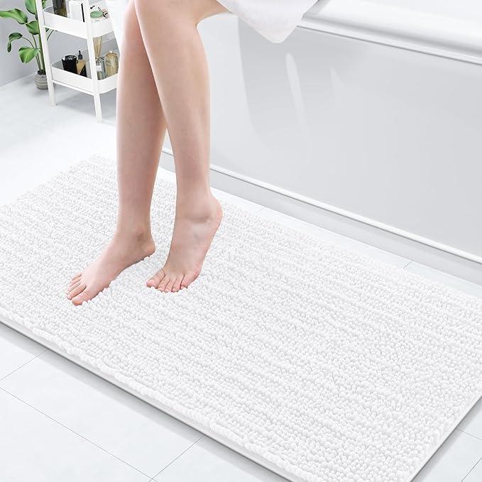 Arotive Luxury Chenille Bathroom Rug Mat, Extra Soft Thick Absorbent Shaggy Bath Rugs, Non-Slip Machine Wash Dry, Plush Bath Mats for Bathroom, Shower and Tub, 60x20, White - ModernBath