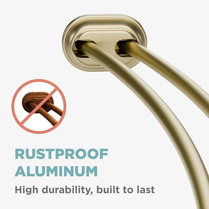 Zenna Home Rustproof Double Curved Shower Curtain Rod, No Drill Tension Mount, 50 to 72 Inches Adjustable Tension Shower Rod for Bathroom, Curves Out for Extra Room, Gold - ModernBath