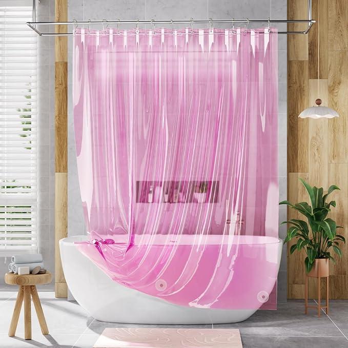 AmazerBath Extra Long Shower Curtain Liner, Clear Pink Shower Liner 84 Inches Long, 72x84 Plastic Shower Curtain Liners, Cute Tall Shower Liner, PEVA Bathroom Shower Curtain Liners & 3 Magnets - ModernBath