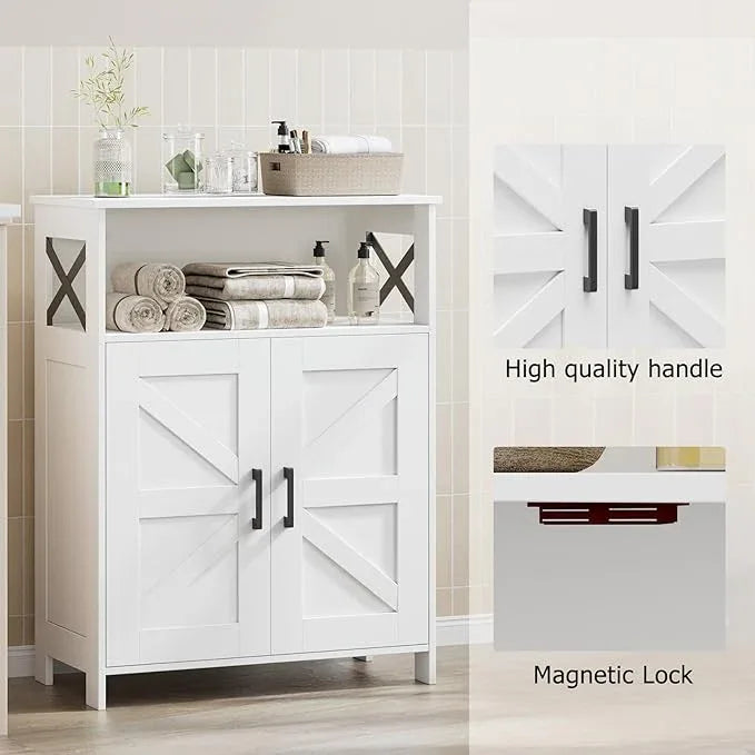 Homhedy Farmhouse Bathroom Storage Cabinet with 2 Doors, Toilet Paper Cabinet with Adjustable Shelves, Small Bathroom Cabinet for Kitchen/Laundry/Living Room, 11.8 x 23.6 x 31.5 Inches, White - ModernBath