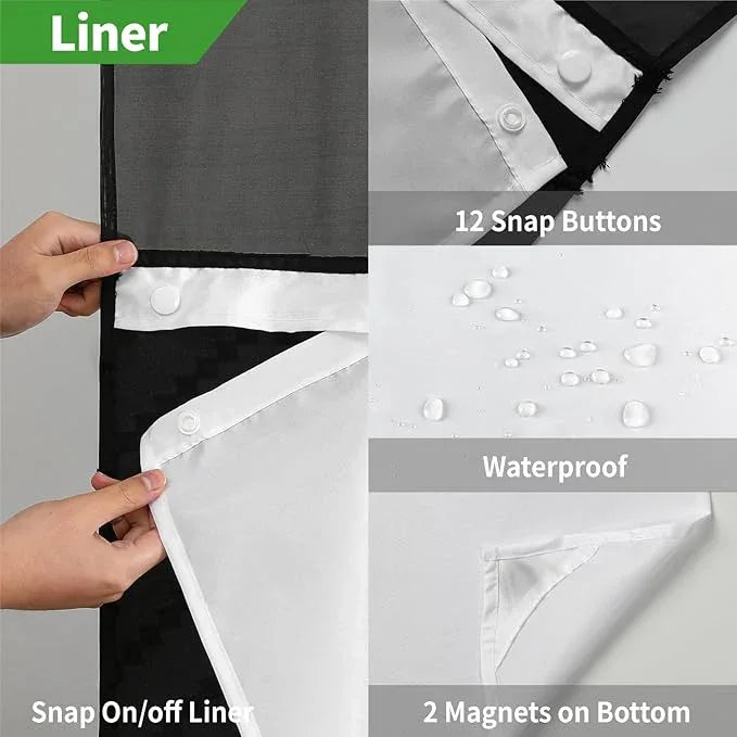 eachope Extra Long No Hook Tufted Chevron Striped Shower Curtain with Snap-in Fabric Liner set-71Wx98H(96H),Tall Hotel Grade Boho Style Shower Curtain,Water Repellent,Black - ModernBath