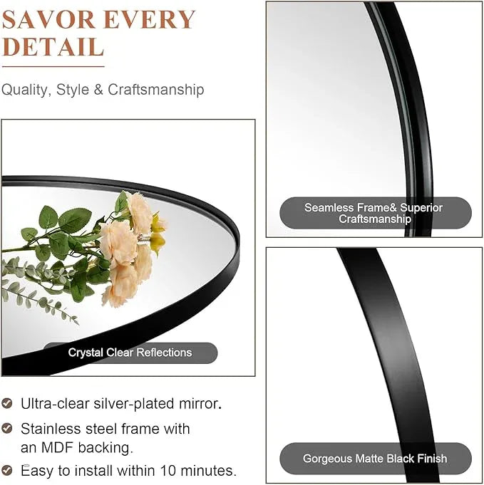 ANDY STAR Black Oval Mirrors for Bathroom, 20x28 Inch Matte Black Stainless Steel Metal Framed Oval Wall Mirror, Modern Vanity Mirror Wall Mount Horizontal or Vertical - ModernBath
