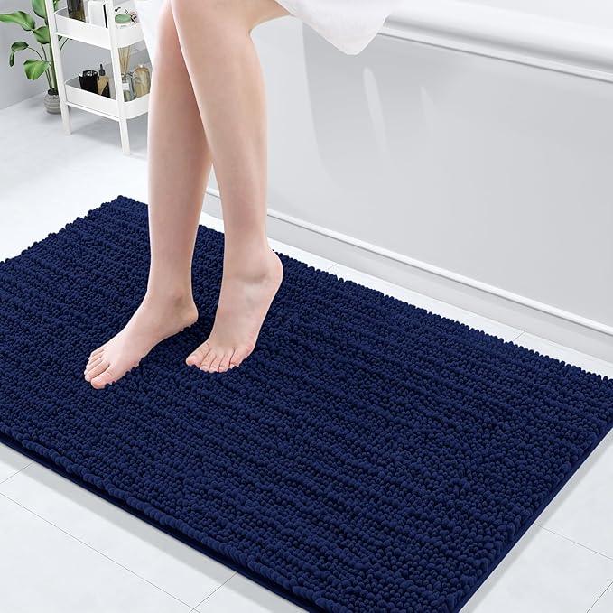 Arotive Luxury Chenille Bathroom Rug Mat, Extra Soft Thick Absorbent Shaggy Bath Rugs, Non-Slip Machine Wash Dry, Plush Bath Mats for Bathroom, Shower and Tub, 47x24, Navy - ModernBath