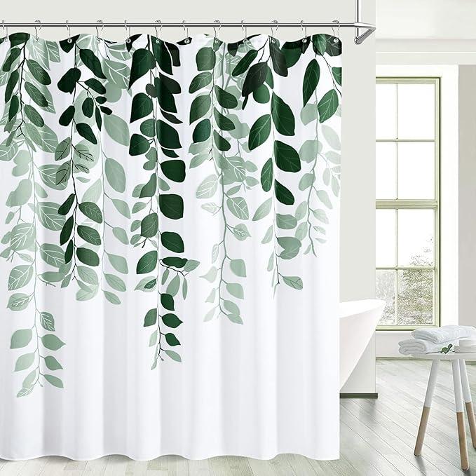 BOODII Emerald Green Leaves Shower Curtain for Bathroom Hunter Green Eucalyptus Watercolor Shower Curtain for Bathroom Botanical Floral Leaf Spring Decor 72x78 - ModernBath