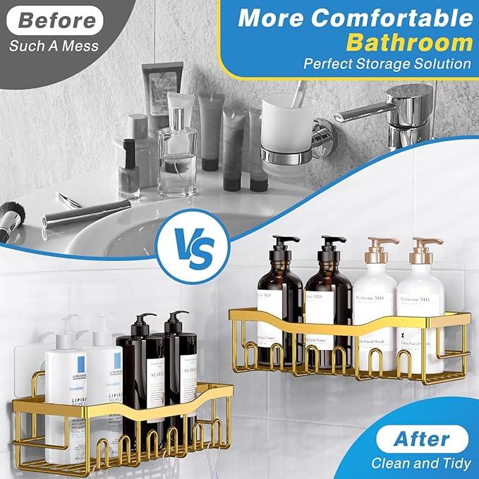 EUDELE Shower Caddy 2 Pack, Adhesive Organizer for Bathroom Storage, Home Decor & Kitchen, No Drilling, Rustproof Stainless Steel Shelf, Bathroom Decor Sets - ModernBath