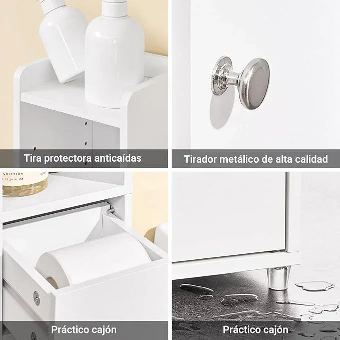 SoBuy Narrow Bathroom Storage Cabinet, Tall Slim Bathroom Organizer Cabinet with Adjustable Shelves, Skinny Freestanding Corner Cupboard for Small Spaces, White, BZR34-K-W - ModernBath