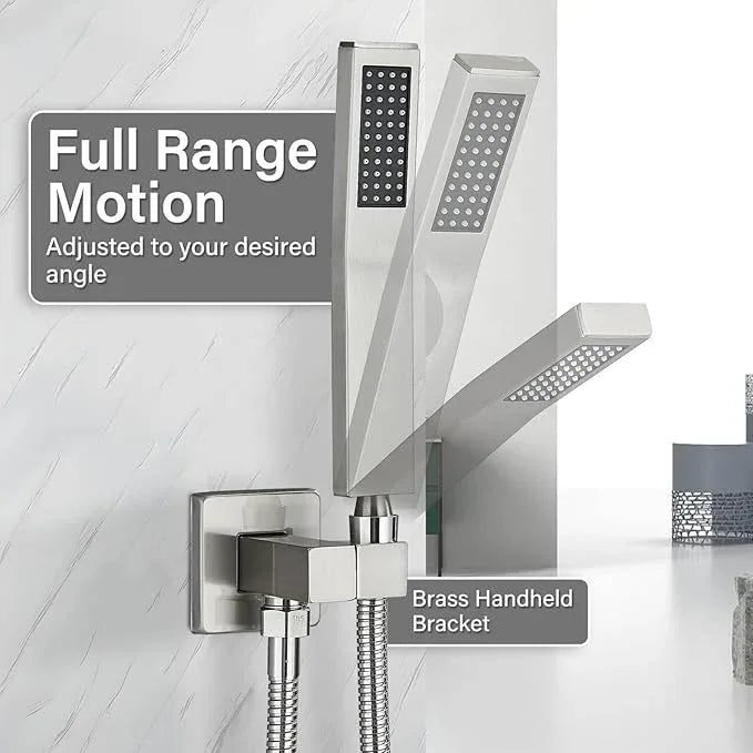 Shower Faucet Set Brushed Nickel Rain Shower System with High Pressure 10 Inches Rain Shower Head and Handheld Spray Bathroom Luxury Rain Mixer Shower Complete Combo Set Ceiling Mounted - ModernBath