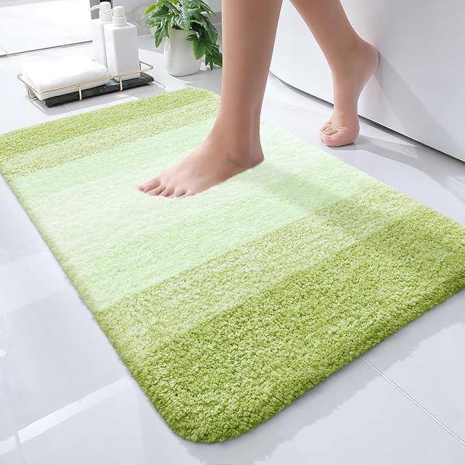 OLANLY Bathroom Rugs Mat 24x16, Extra Soft Absorbent Microfiber Bath Rugs, Rubber Backing, Quick Dry, Machine Washable Bath Mats for Bathroom Floor, Tub and Shower, Home Decor Accessories, Light Green - ModernBath