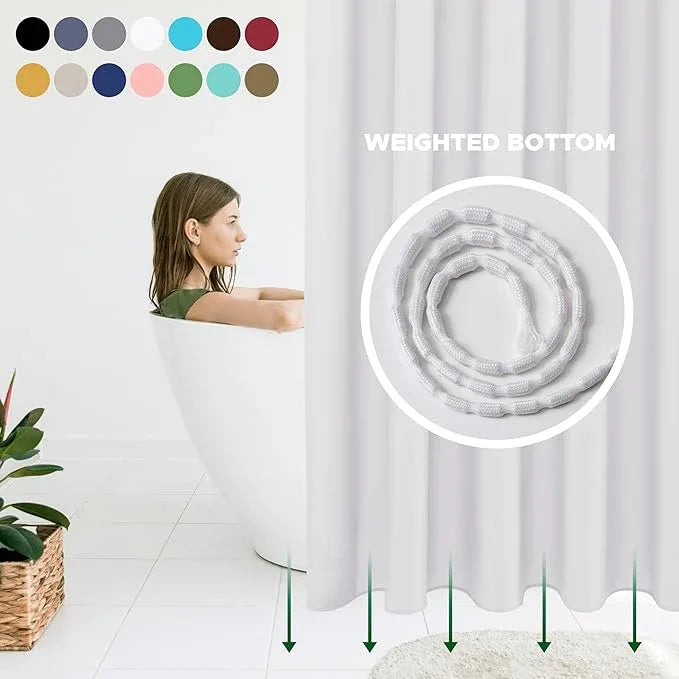 Biscaynebay Fabric Extra Long Shower Curtain Liners, White 72" Width by 108" Length, Water Resistant Bathroom Curtains, Rust Resistant Grommets Top Weighted Bottom Machine Washable - ModernBath