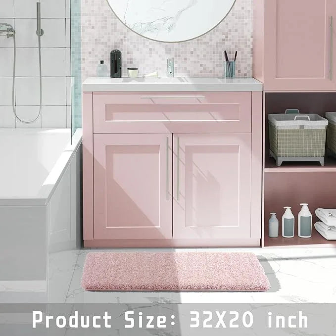 Yimobra Bath Rugs For Bathroom 32x20, Ultra Soft and Water Absorbent Bath Mats, Non Slip Plush Shower Mat Outside, Microfiber Thick Matts for Bathroom Floor/Tub, Machine Washable, Light Pink and White - ModernBath