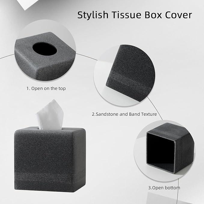 Haocoott Tissue Box Cover Square, Resin Facial Tissue Holder Covers Cube Toilet Paper Holder Case Dispenser Home Decorative for Bathroom Kitchen Bedroom Living Room Office (Black) - ModernBath