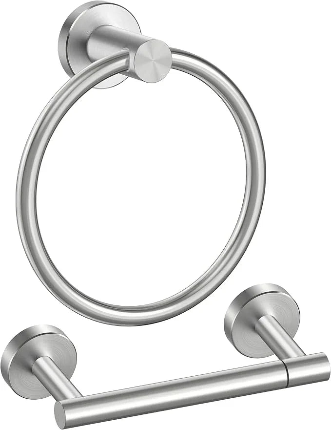 FORIOUS Toilet Paper Holder Wall Mount, SUS304 Stainless Steel Double Post Pivoting Tissue Roll Holder and Hand Towel Ring Set for Bathroom, RV, Bathroom Hardware Accessories Set, Brushed Nickel - ModernBath