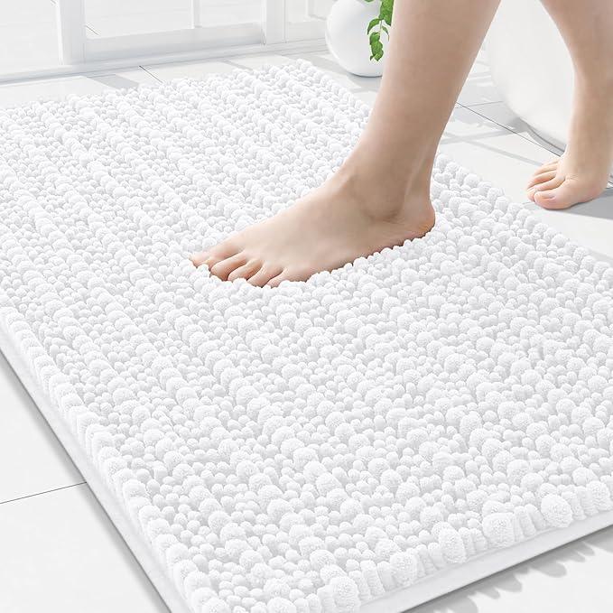 Arotive Luxury Chenille Bathroom Rug Mat, Extra Soft Thick Absorbent Shaggy Bath Rugs, Non-Slip Machine Wash Dry, Plush Bath Mats for Bathroom, Shower and Tub, 30x20, White - ModernBath