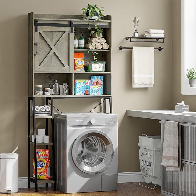 Vabches Over The Toilet Storage Cabinet, Farmhouse Storage Cabinet Over Toilet with Sliding Door & Toilet Paper Holder Stand, Home Space-Saving Toilet Rack for Bathroom, Restroom - ModernBath