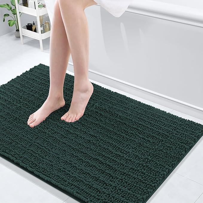 Arotive Luxury Chenille Bathroom Rug Mat, Extra Soft Thick Absorbent Shaggy Bath Rugs, Non-Slip Machine Wash Dry, Plush Bath Mats for Bathroom, Shower and Tub, 45x27, Dark Green - ModernBath