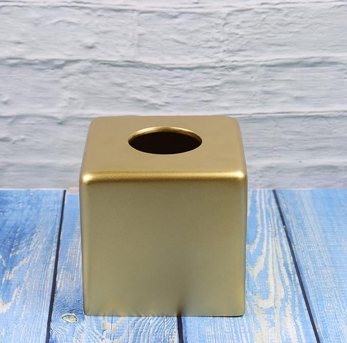 Hymmah Matte Gold Square Tissue Box Cover Holder,Bathroom Accessories Decor Unique Design Tissue Box Cover for Bathroom Vanity Counter Tops for Bedrooms and Living Room - ModernBath