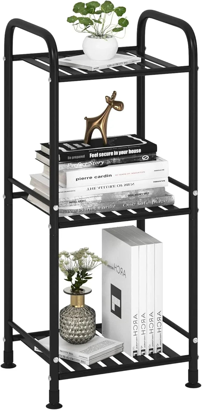 JSB 3 Tier Narrow Bathroom Shelving Unit, Kitchen Storage Rack Organizer Metal Corner Shelf for Living Room Laundry Pantry (Matte Black, 3 Tier) - ModernBath