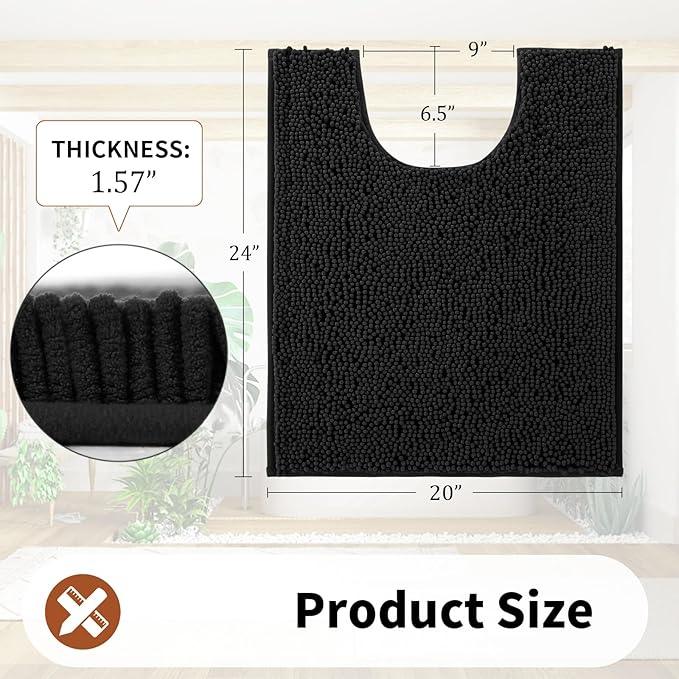 Yimobra Toilet Rugs U Shaped Washable - 24"x20" Non Slip Plush Contour Bath Rugs for Toilet - Super Soft Absorbent Quick Dry Toilet Mats for Bathroom,Black - ModernBath