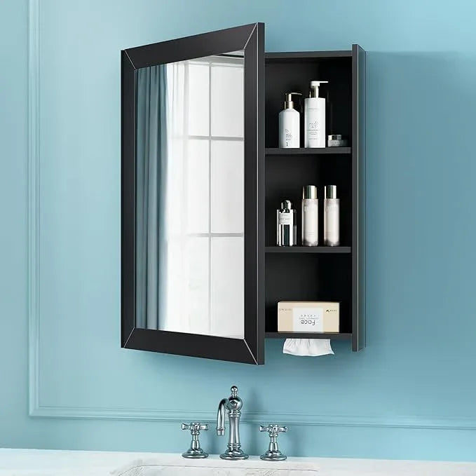 Bathroom Cabinet - Large Single Door 24x30 inchs Wall Cabinet Mirror Medicine Cabinet with Facial Tissues Slot and Multifunctional Storage Area - ModernBath