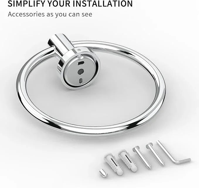 Chrome Hand Towel Holder for Bathroom Kitchen Towel Ring Modern Rounded Base Wall Mount SUS304 Stainless Steel - ModernBath
