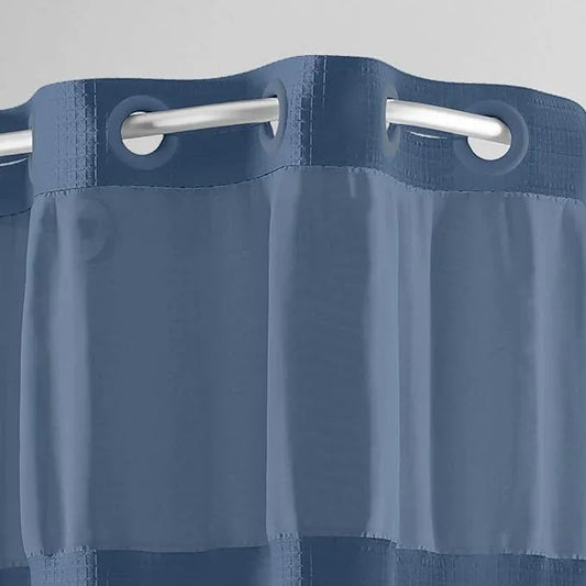 Hookless It’s A Snap! Waffle Shower Curtain, 3-in-1 Curtain Includes Fabric Shower Curtain with Sheer Top Window, Flex-On Rings & Fabric Liner with Magnets, 71” x 74”, Navy - ModernBath