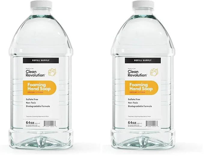 Clean Revolution Foaming Hand Soap Refill Supply Container, Ready to Use Formula, Dreamy Citrus Fragrance, 64 Fl Oz (Pack of 2) - ModernBath