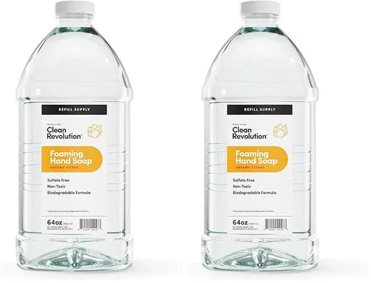Clean Revolution Foaming Hand Soap Refill Supply Container, Ready to Use Formula, Dreamy Citrus Fragrance, 64 Fl Oz (Pack of 2) - ModernBath