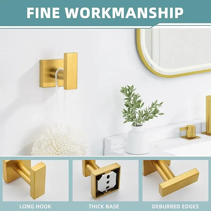 Suyar Towel Hook Brushed Gold, SUS 304 Stainless Steel Bathroom Robe Holder, Wall Mounted - ModernBath