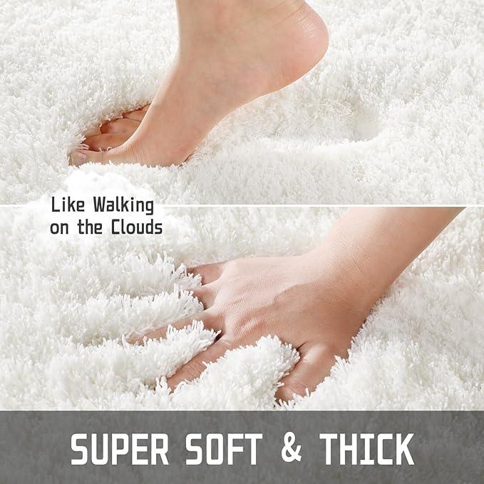 Yimobra Fluffy Plush Bath Rug, Super Shaggy Soft Comfortable Non Slip, Water Absorbent Microfiber Bath Mat, Dries Quickly, Machine Washable Thick Bathroom Rugs for Shower, 56"x 24", Off White - ModernBath