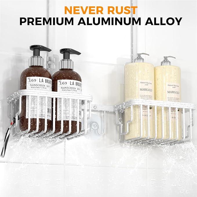 REINHARDT Aluminum Shower Caddy Hanging Adjustable Shower Caddy, Rustproof Hanging Shower Organizer with Hooks Soap Holders, Over Shower Head Caddy for Handheld Showerhead, White - ModernBath