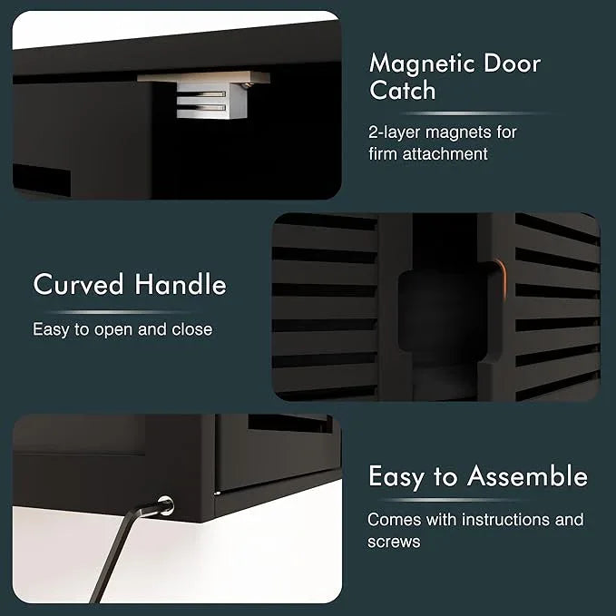 HITNET Black Bathroom Storage Cabinet, Hanging Medicine Cabinet with Adjustable Shelf, Bamboo Over The Toilet Wall Mounted Space Saver Organizer, Double Doors - ModernBath