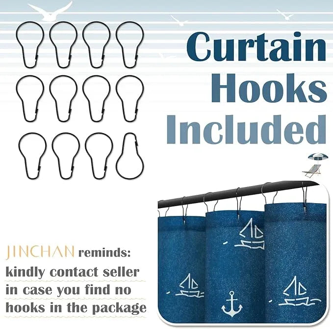 jinchan White and Navy Blue Nautical Shower Curtain Kids Cartoon Printed Waterproof Fabric Shower Curtains for Bathroom Ocean Sailboat Simple in Bath with 12 Hooks 70x72 Inches - ModernBath