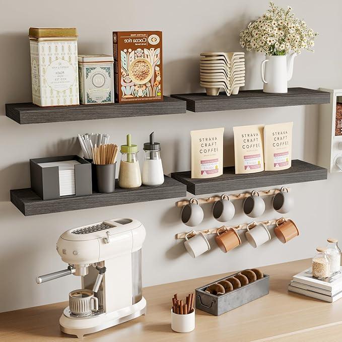 Fixwal 15.8in Floating Shelves, Rustic Wood Finish Wall Shelves Set of 4, Shelves for Wall Decor, with Invisible Brackets for Bathroom, Living Room,Bedroom and Kitchen(Gray) - ModernBath