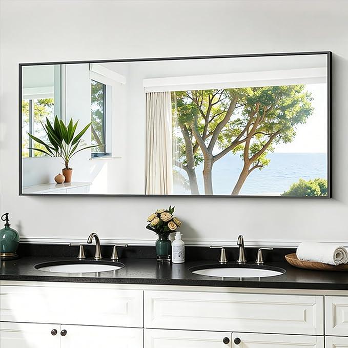 KOCUUY Black Bathroom Mirror, 20x48 Inch Rectangle Mirror for Over Sink, Modern Decorative Wall Mirror for Bedroom Living Room Bathroom, Hang Horizontal/Vertical - ModernBath